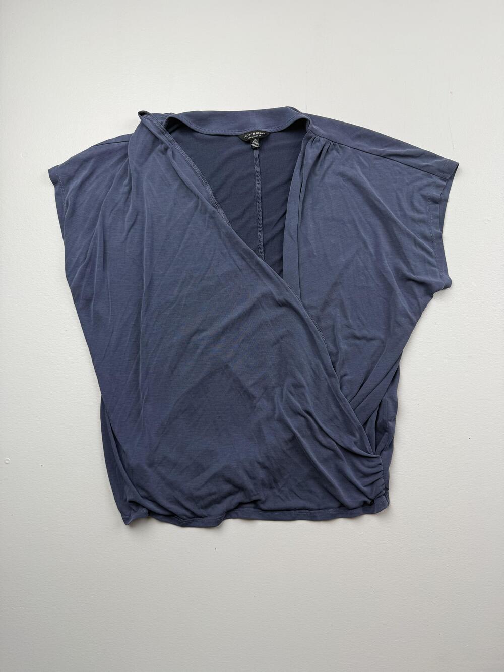 Lucky Brand Blouse Womens Large Blue V Neck Short Dolman Sleeve Jersey Top